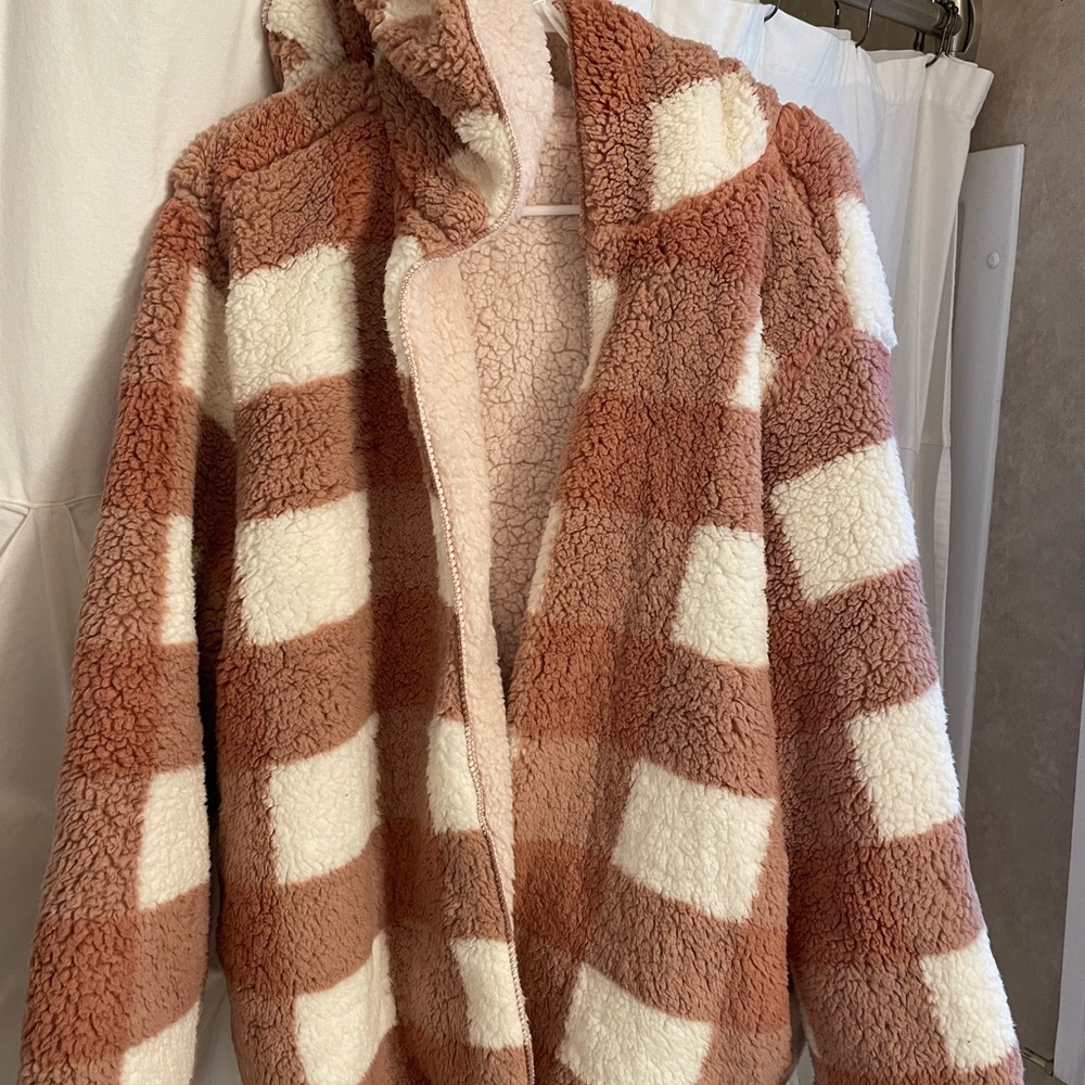 Cozy Striped Sherpa Jacket - Brown and White